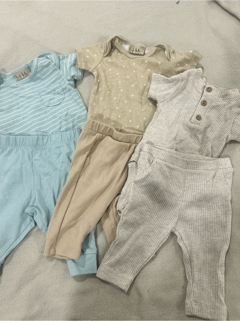 3-Pack Neutral & Blue Baby Rompers